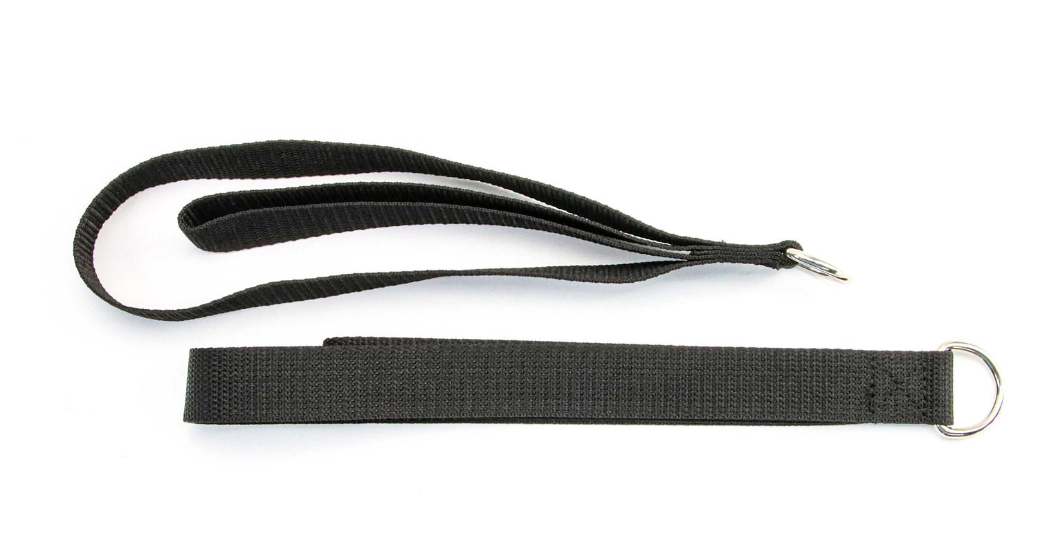 Black Premium Pilates Double Loops (Pair) featuring short and long loops with metal D-rings, perfect for versatile Pilates training.