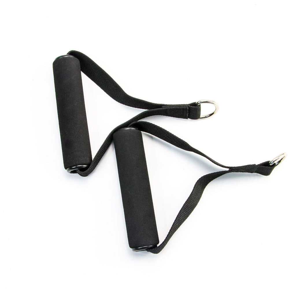 HS Pilates Spring Foam Grip Handles pair with soft black foam grips and durable nylon straps for fitness and Pilates equipment use.