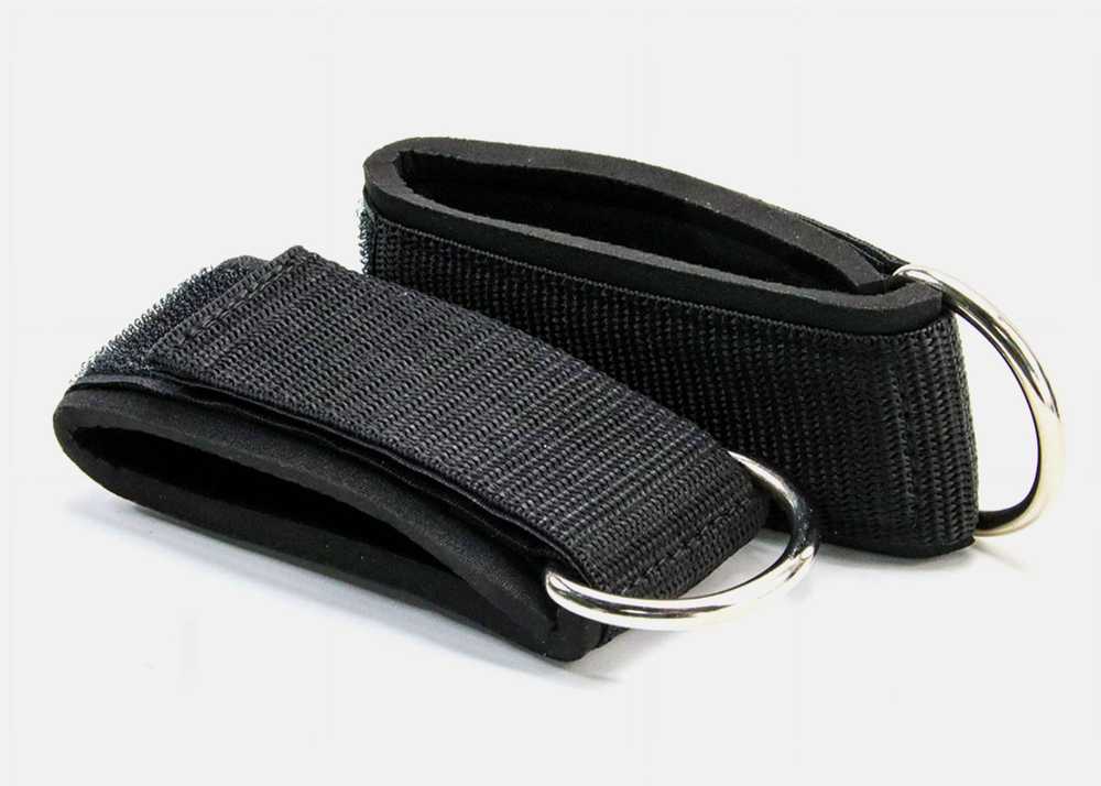 Pilates Thigh & Ankle Adjustable Velcro Cuffs made from durable ballistic nylon with metal D-rings, ideal for Pilates and therapy workouts.