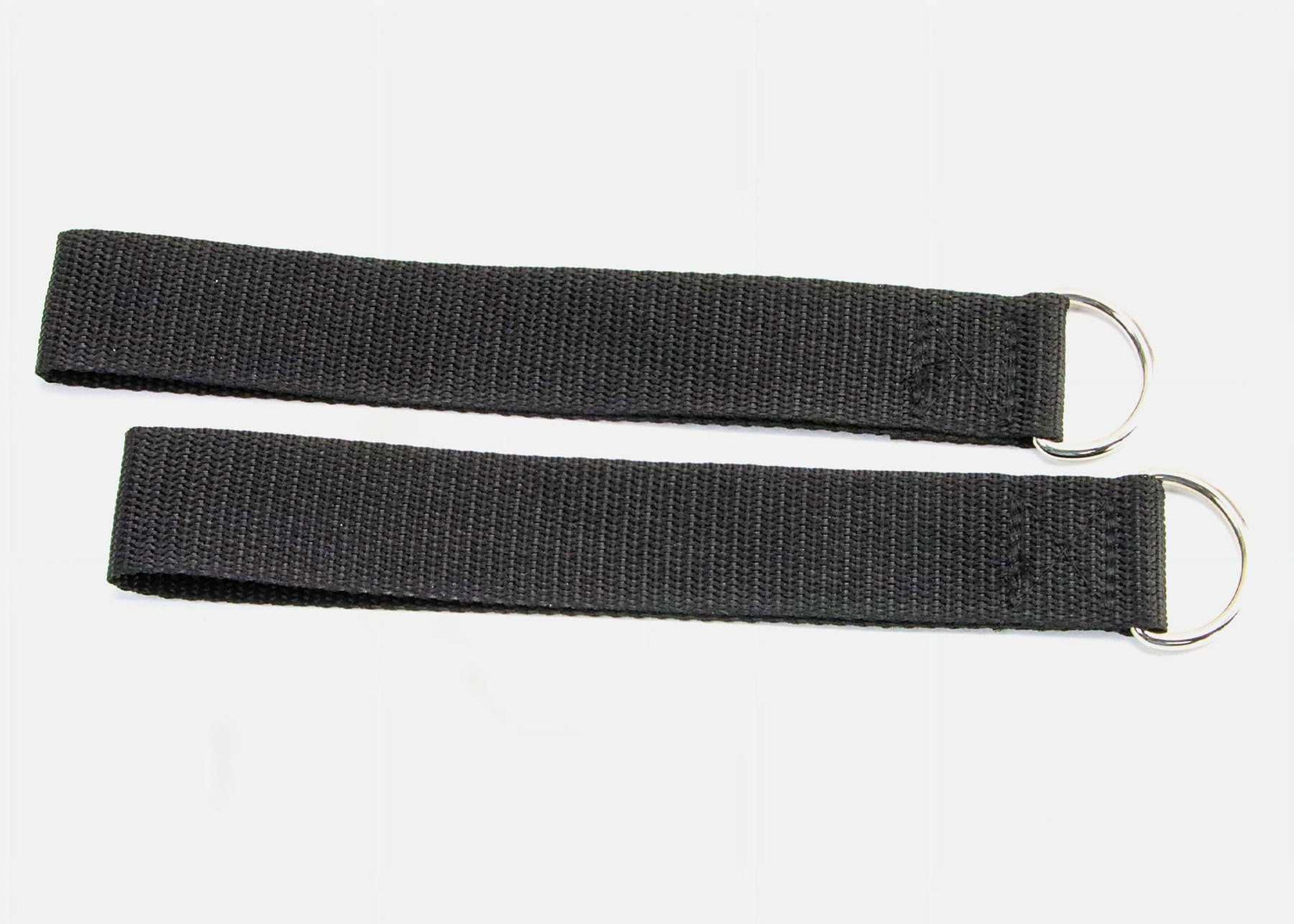 Pilates Single Loops Cotton Strap (pair) with D-ring attachment, ideal for reformer workouts. Durable black cotton webbing for comfort and noise reduction.
